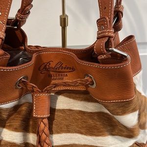White and Tan Leather Shoulder Bag with Braided Accents